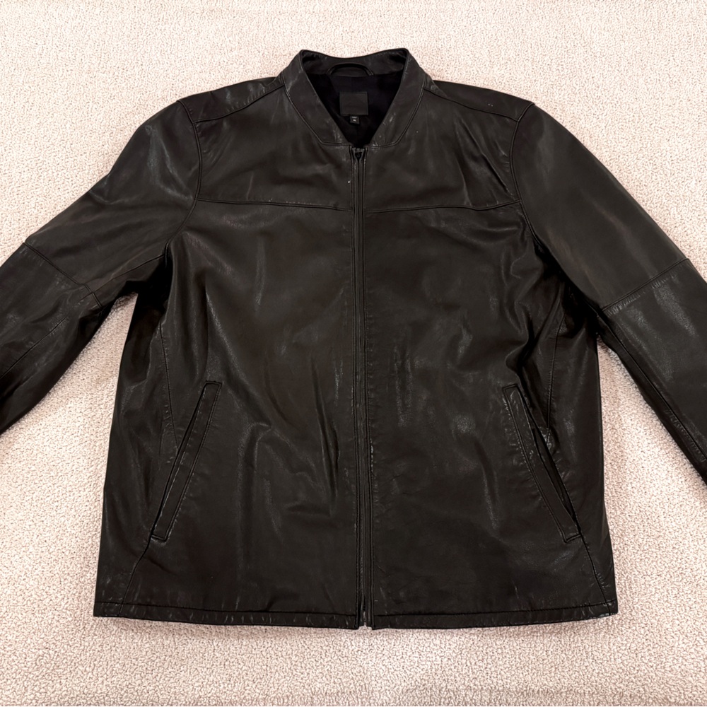 Gap Men’s Black Leather Moto Jacket XL